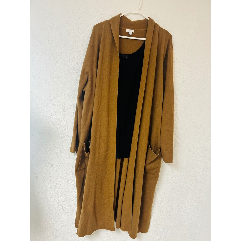 J. Jill Brown Wool Blend Longline Open Front Cardigan Sweater 2X Pockets - Picture 4 of 11